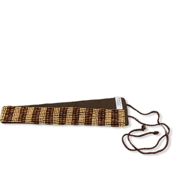 BABA CLOTHING WOOD and FAUX PEARL BOHO BEADED BELT - Picture 3 of 12